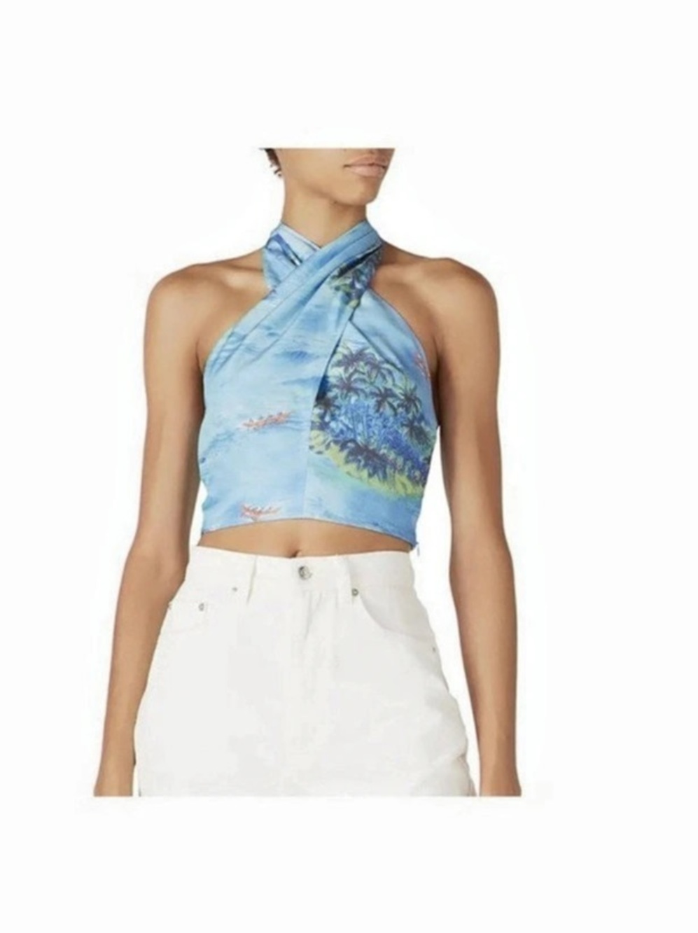 STAUD Kai Top Blue Halter Crop Top Size 4